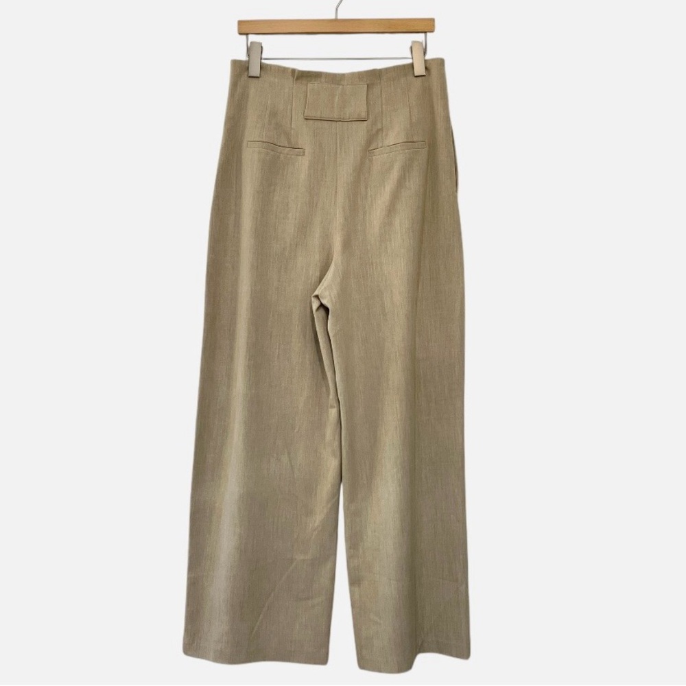 Nine West High Waist Wide Leg Pants Oatmeal Neutral Pleated Trousers - Picture 4 of 12